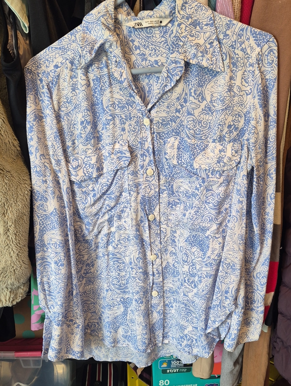 Zara White Shirt with Light Blue Paisley Print